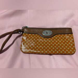 Fossil Brown and Orange Polka Dot Wristlet